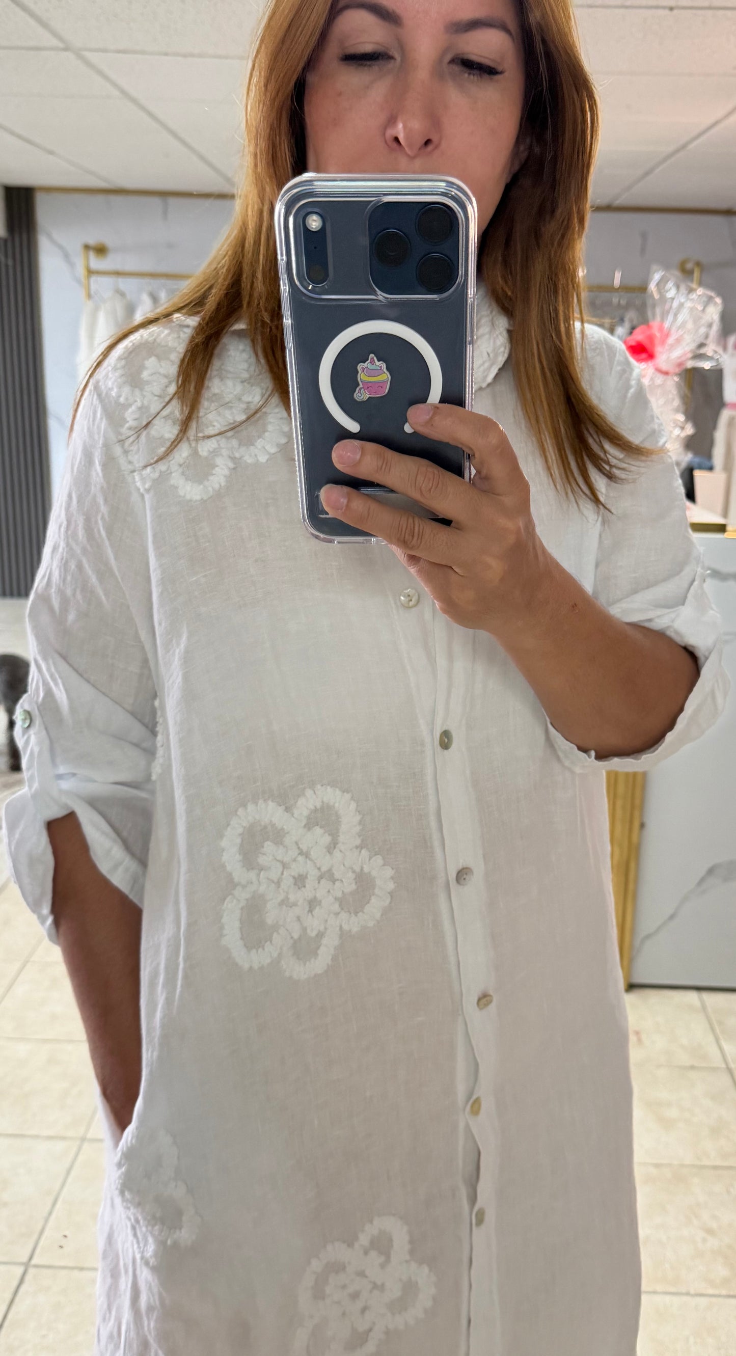 Isabella Embroidered Linen Shirt Dress/Dress/Azure Boutique