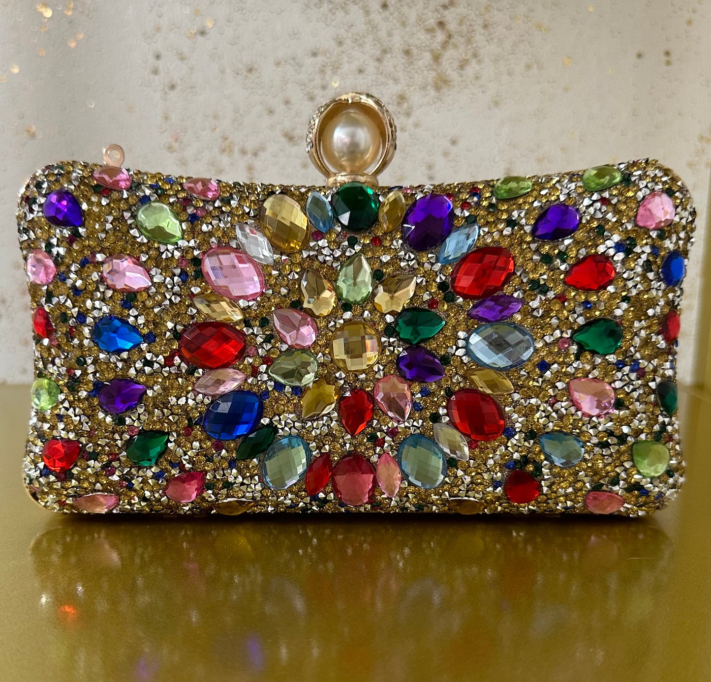 Multicolor Stone Clutch