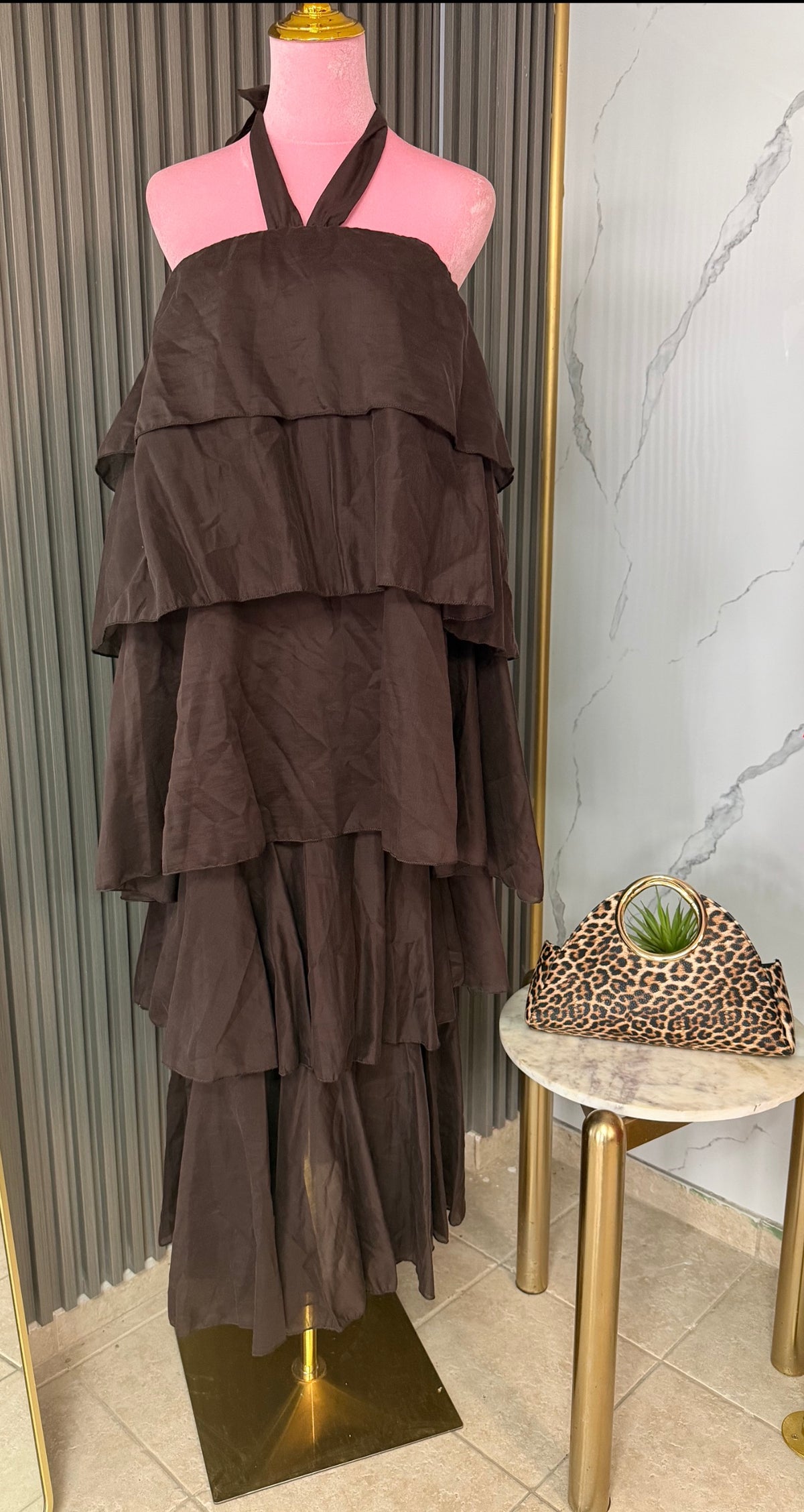 Italian Line Chocolate Cascade Tiered Maxi Dress/Maxi Dress/Azure Boutique
