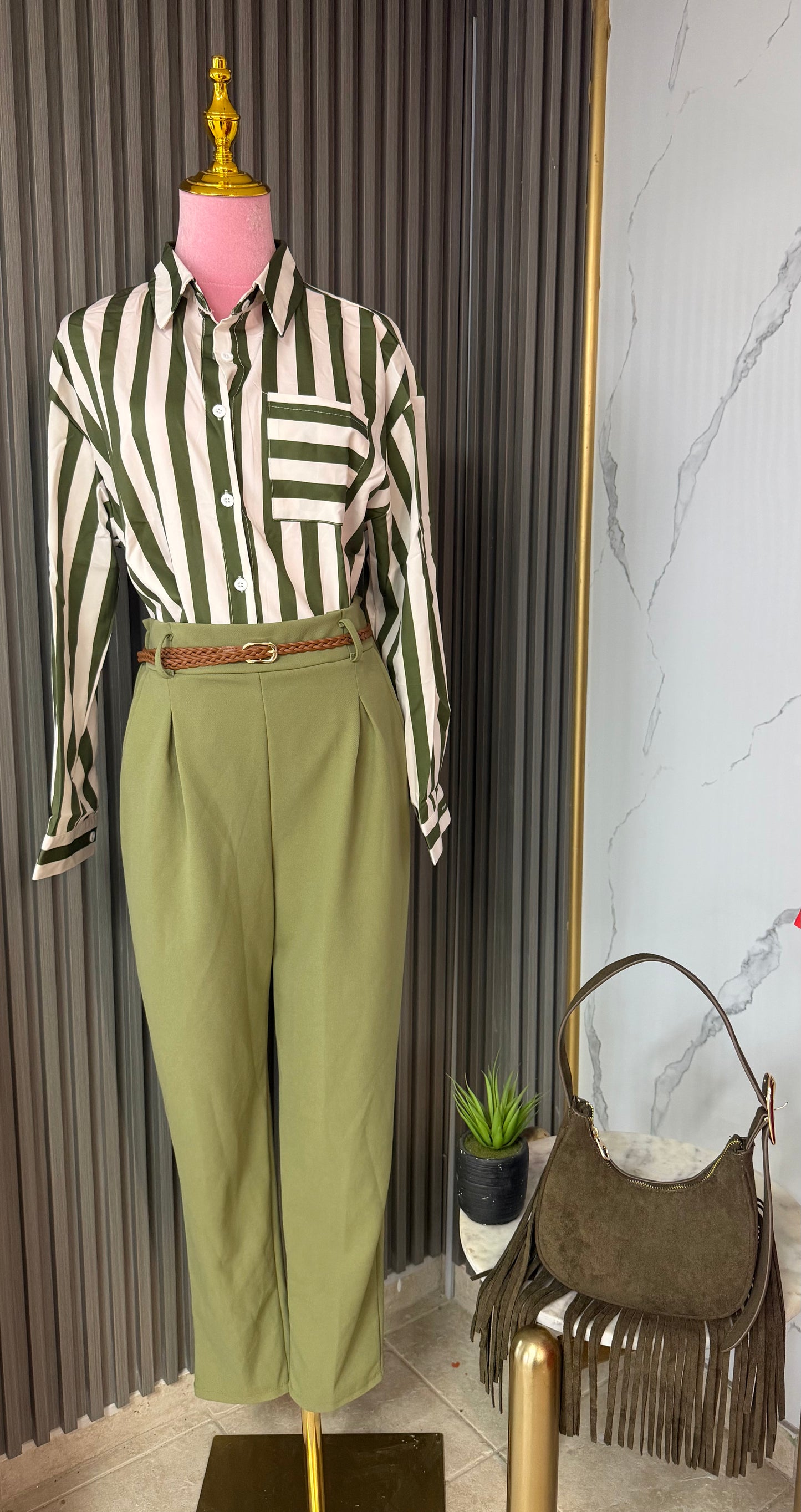 Olive Elegance Striped Blouse/Blouse/Azure Boutique