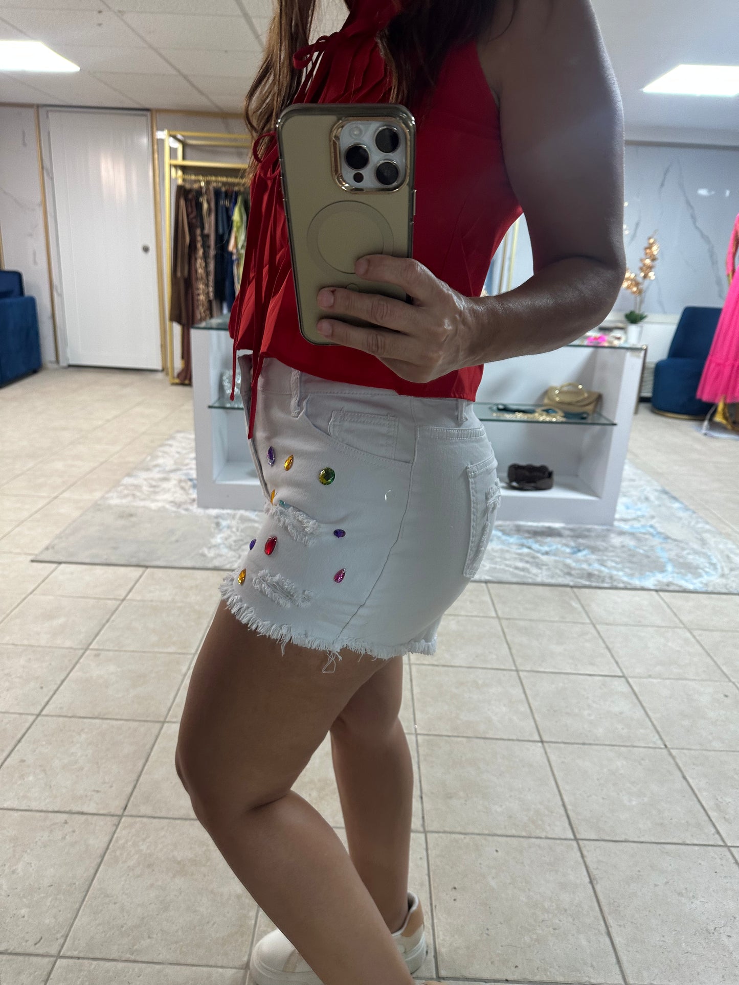 SHORTS WOMEN DENIM WHITE-Shorts-Azure Boutique