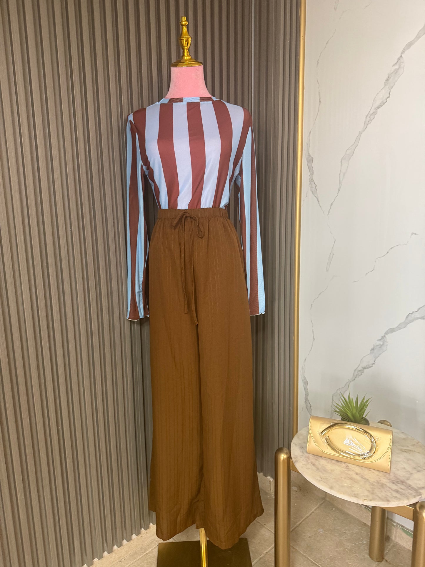 Mocha Striped Elegance Top/Top/Azure Boutique