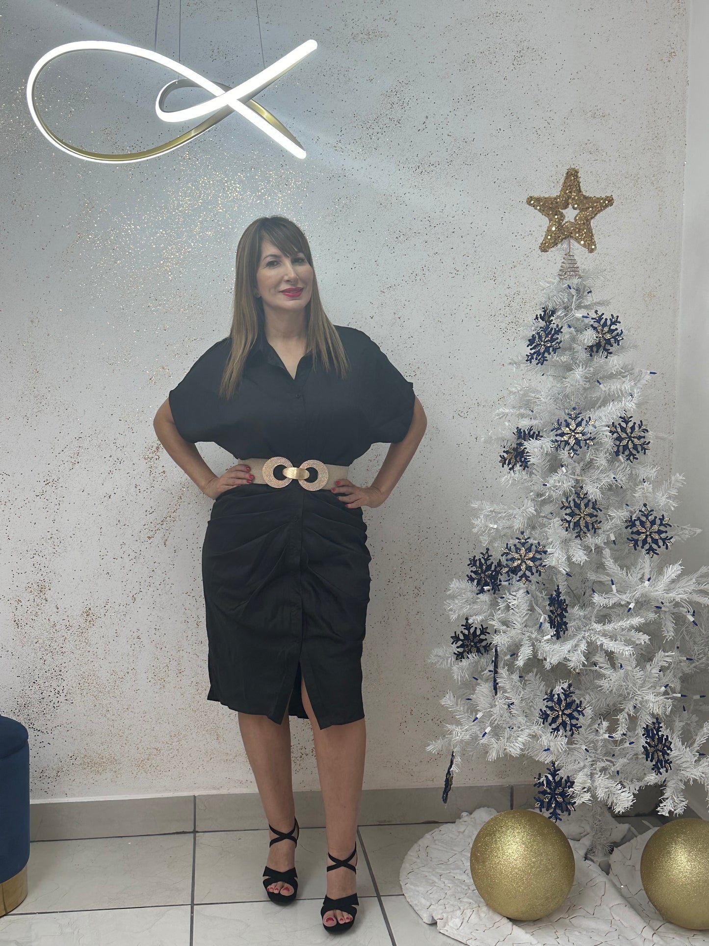 SATIN COLLARED MIDI DRESS