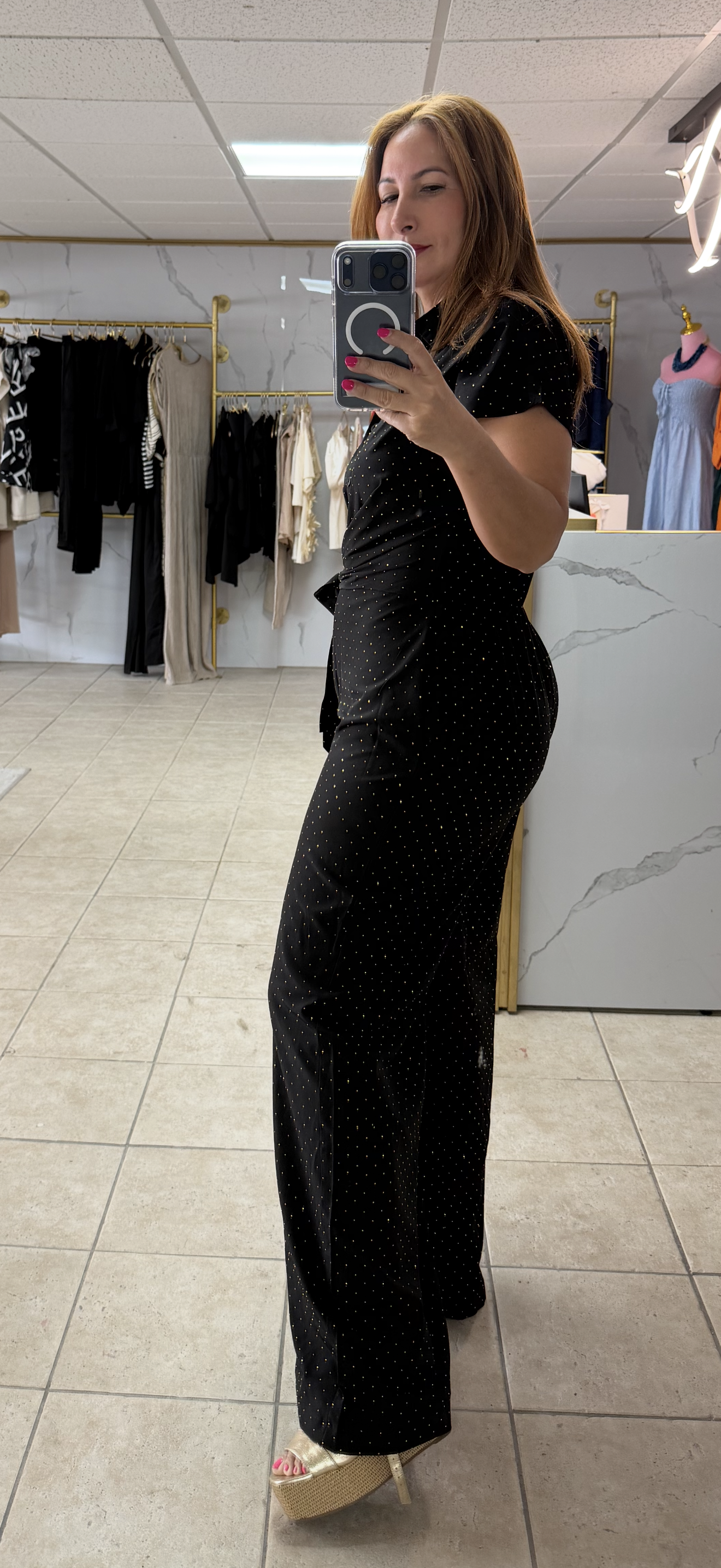 Golden Sparkle Wide-Leg Jumpsuit/Jumpsuit/Azure boutique