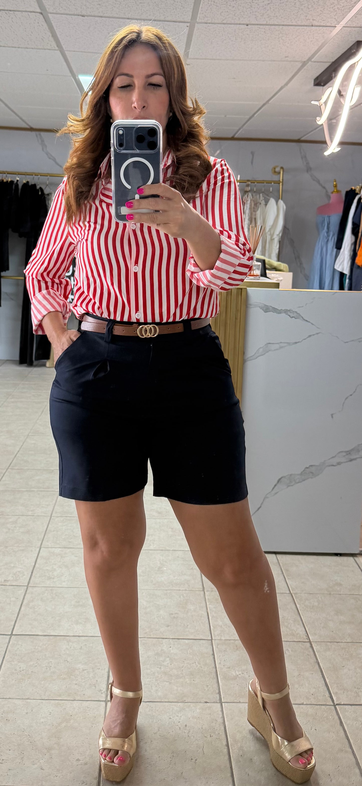 Marina Chic Tailored Bermuda Shorts-Shorts-Azure Boutique