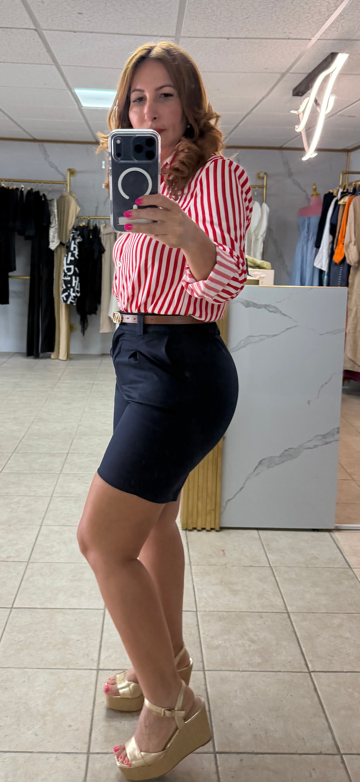 Marina Chic Tailored Bermuda Shorts-Shorts-Azure Boutique