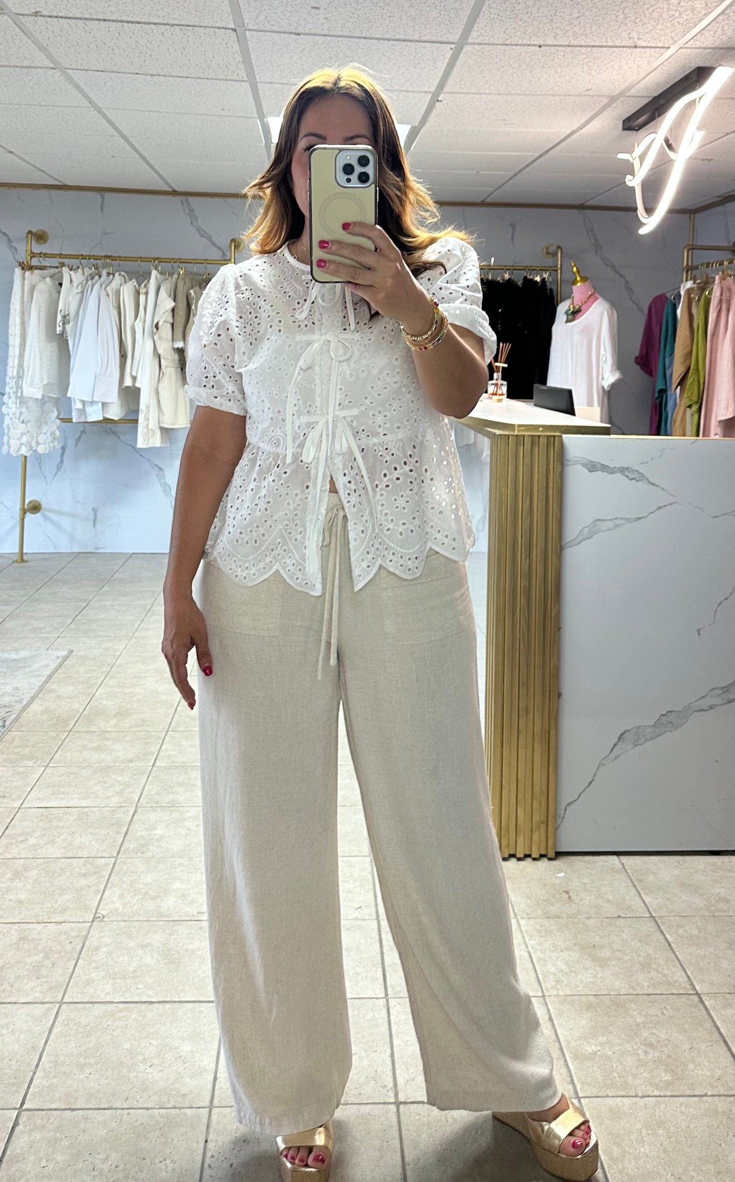 Bianca Eyelet Tie Blouse/Blouse/Azure Boutique