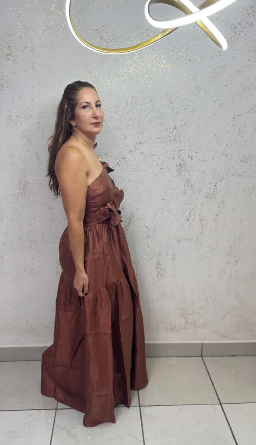 Dress long copper-brown