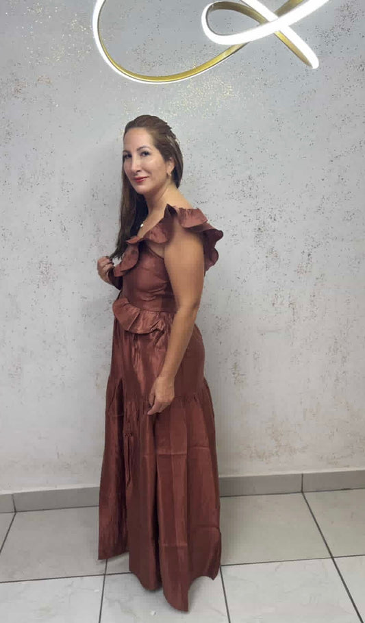 Dress long copper-brown