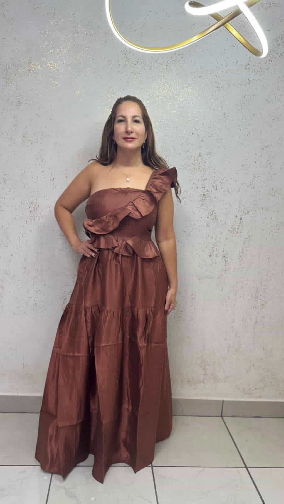 Dress long copper-brown