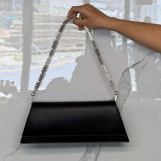 VEGAN LEATHER STONE CHAIN HANDLE SHOULDER BAG