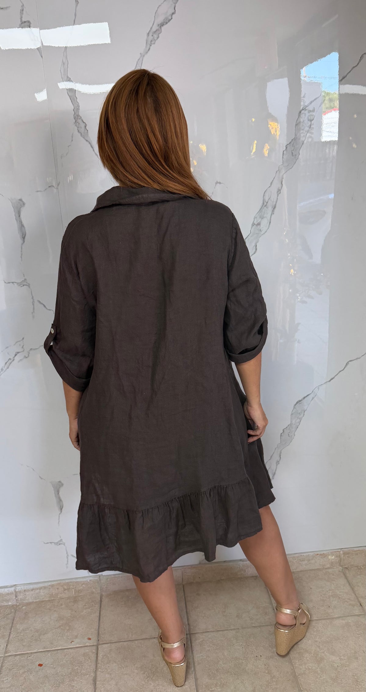 Italian Linen Asymmetrical Shirt Dress/Shirt Dress/Azure Boutique