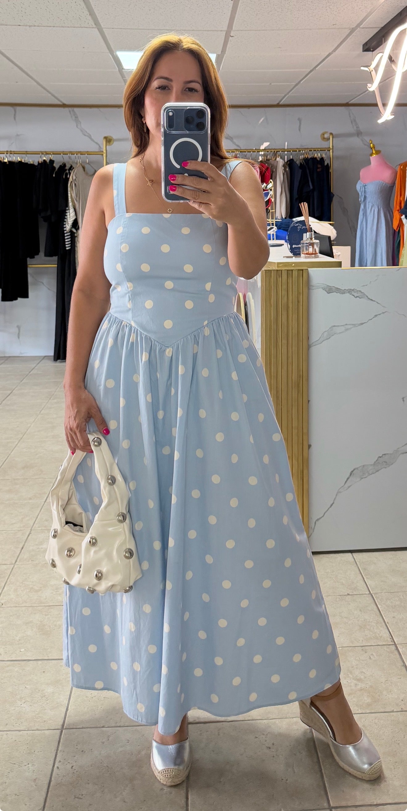 ✨ Sky Blue Polka Dot Elegance Maxi Dress-Maxi Dress-Azure Boutique