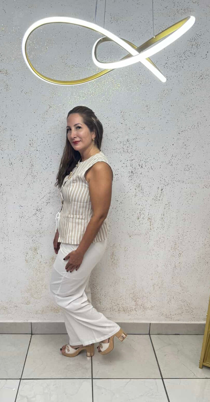 Classic Charm: Beige Striped Button-Up Blouse