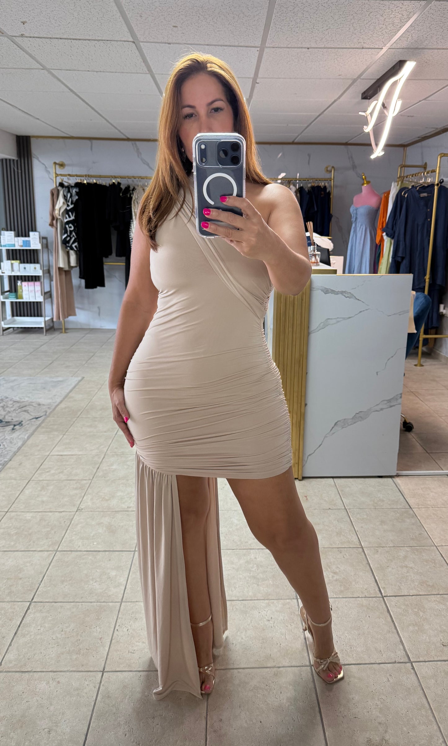 Elysian Elegance Ruched Asymmetrical Dress-Dress-Azure Boutique