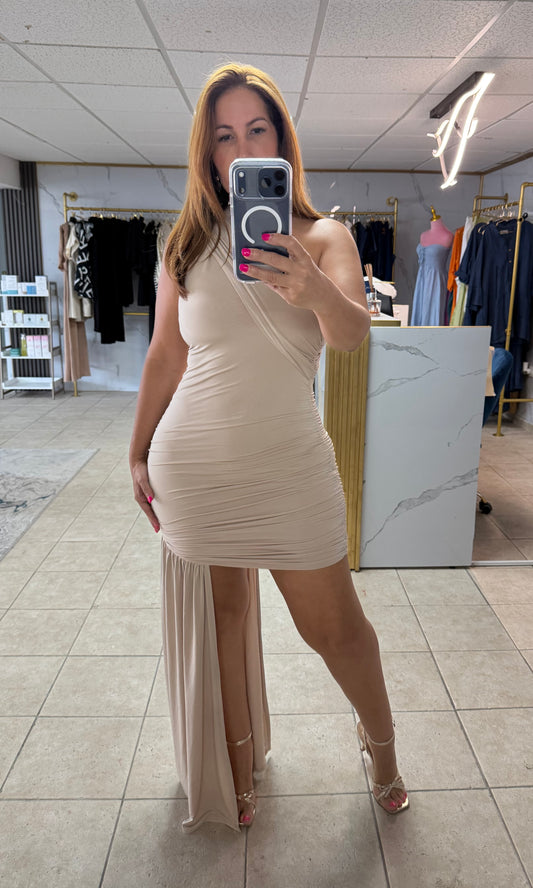 Elysian Elegance Ruched Asymmetrical Dress-Dress-Azure Boutique