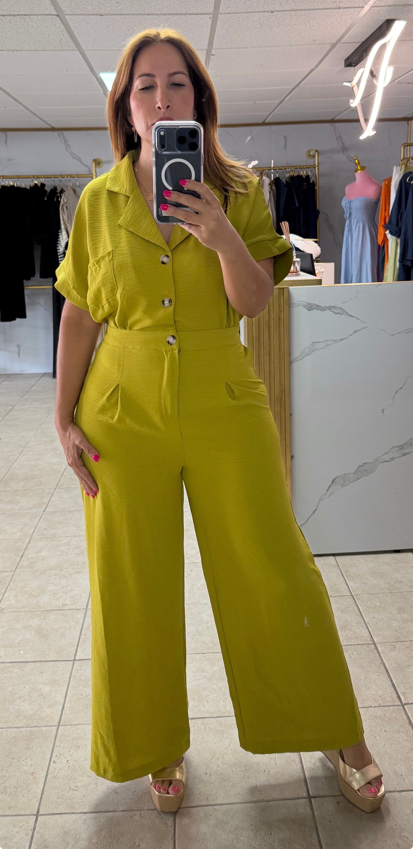Lime Luxe Wide-Leg Jumpsuit-Jumpsuit-Azure Boutique