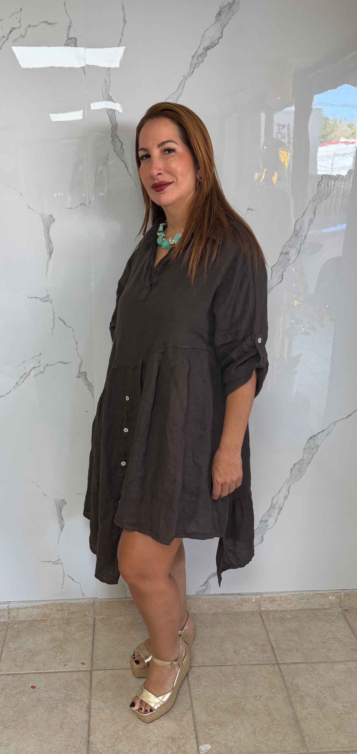 Italian Linen Asymmetrical Shirt Dress/Shirt Dress/Azure Boutique