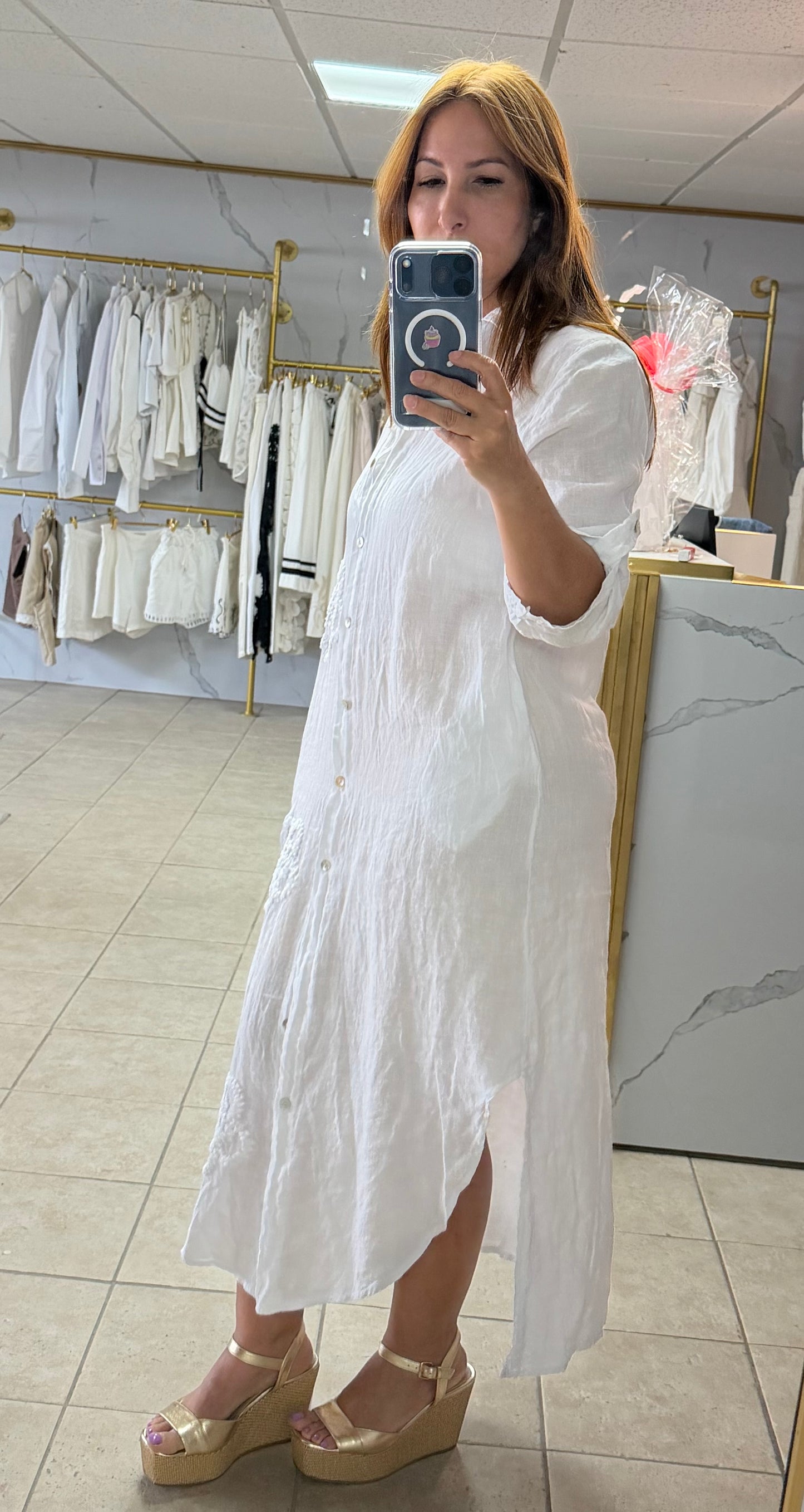 Isabella Embroidered Linen Shirt Dress/Dress/Azure Boutique