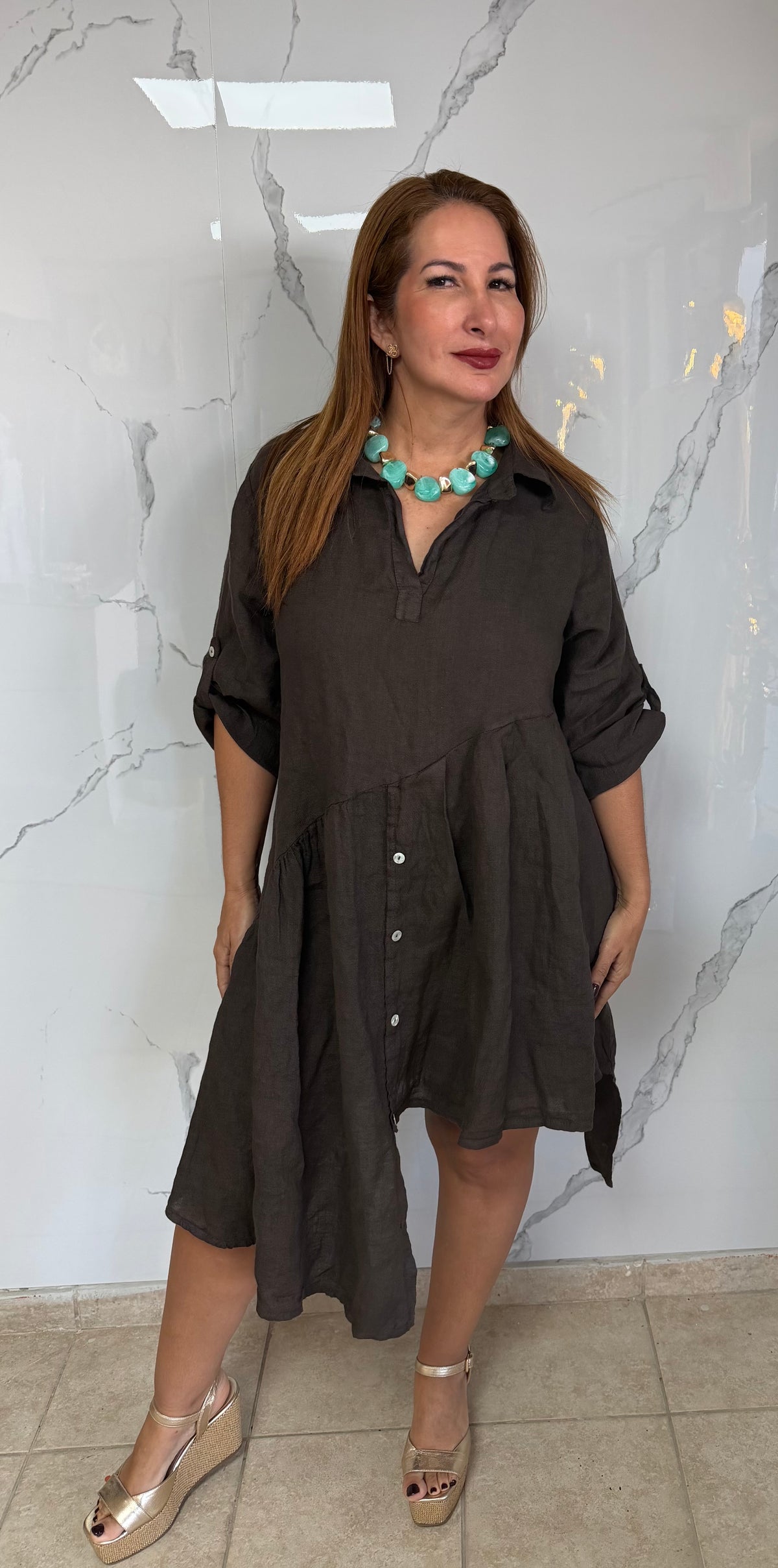 Italian Linen Asymmetrical Shirt Dress/Shirt Dress/Azure Boutique