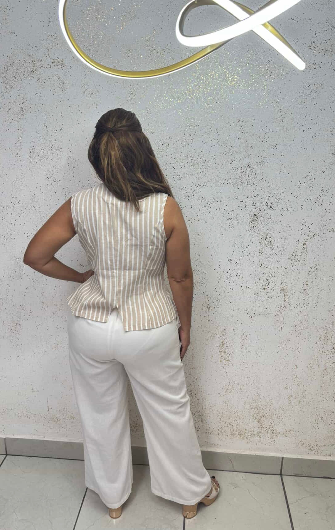 Classic Charm: Beige Striped Button-Up Blouse