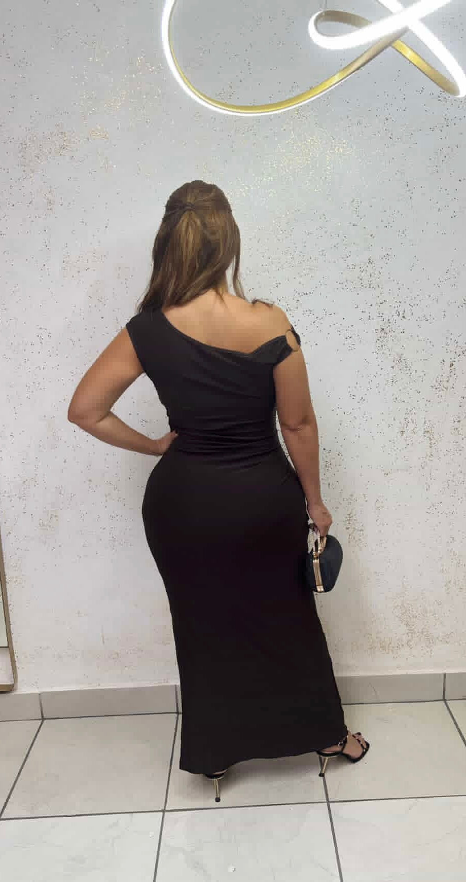 Timeless Grace: The One-Shoulder Dark-Brown Gown