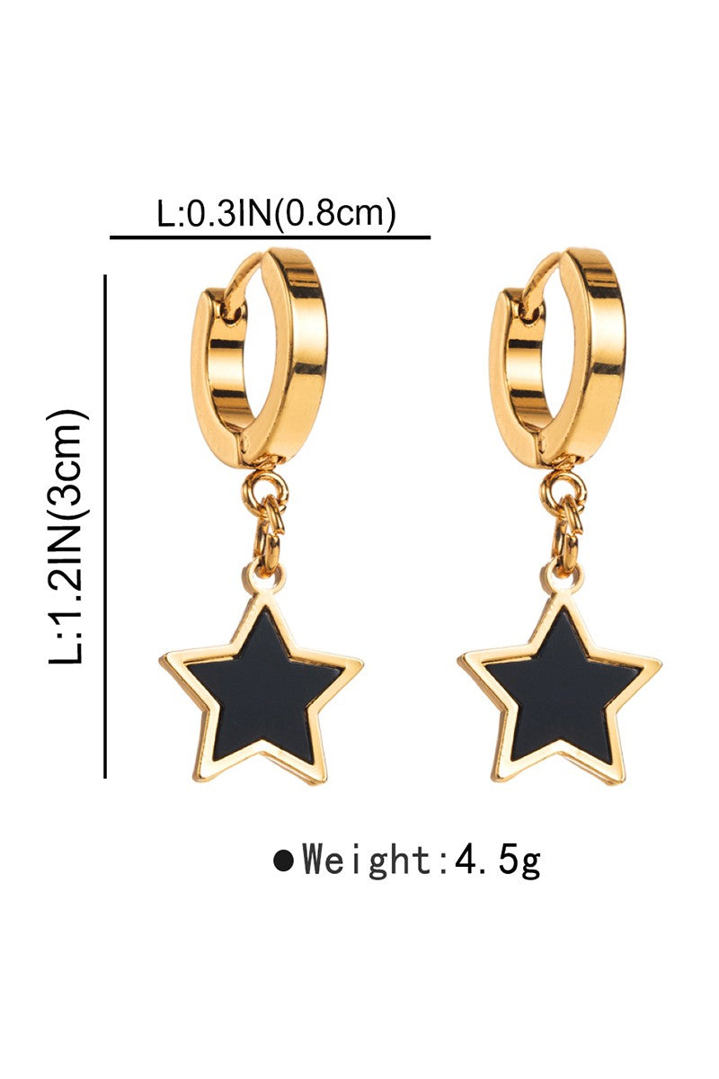 STAINLESS STEEL HEART, STAR HUGGIE DANGLE EARRINGS