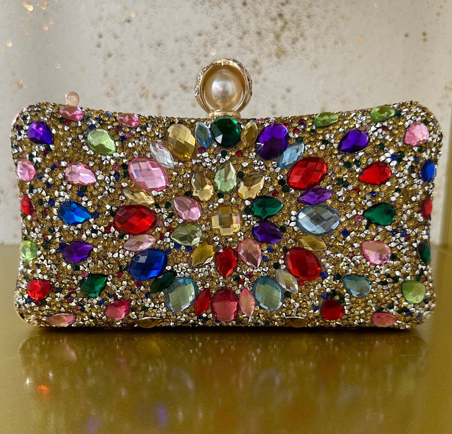 Multicolor Stone Clutch