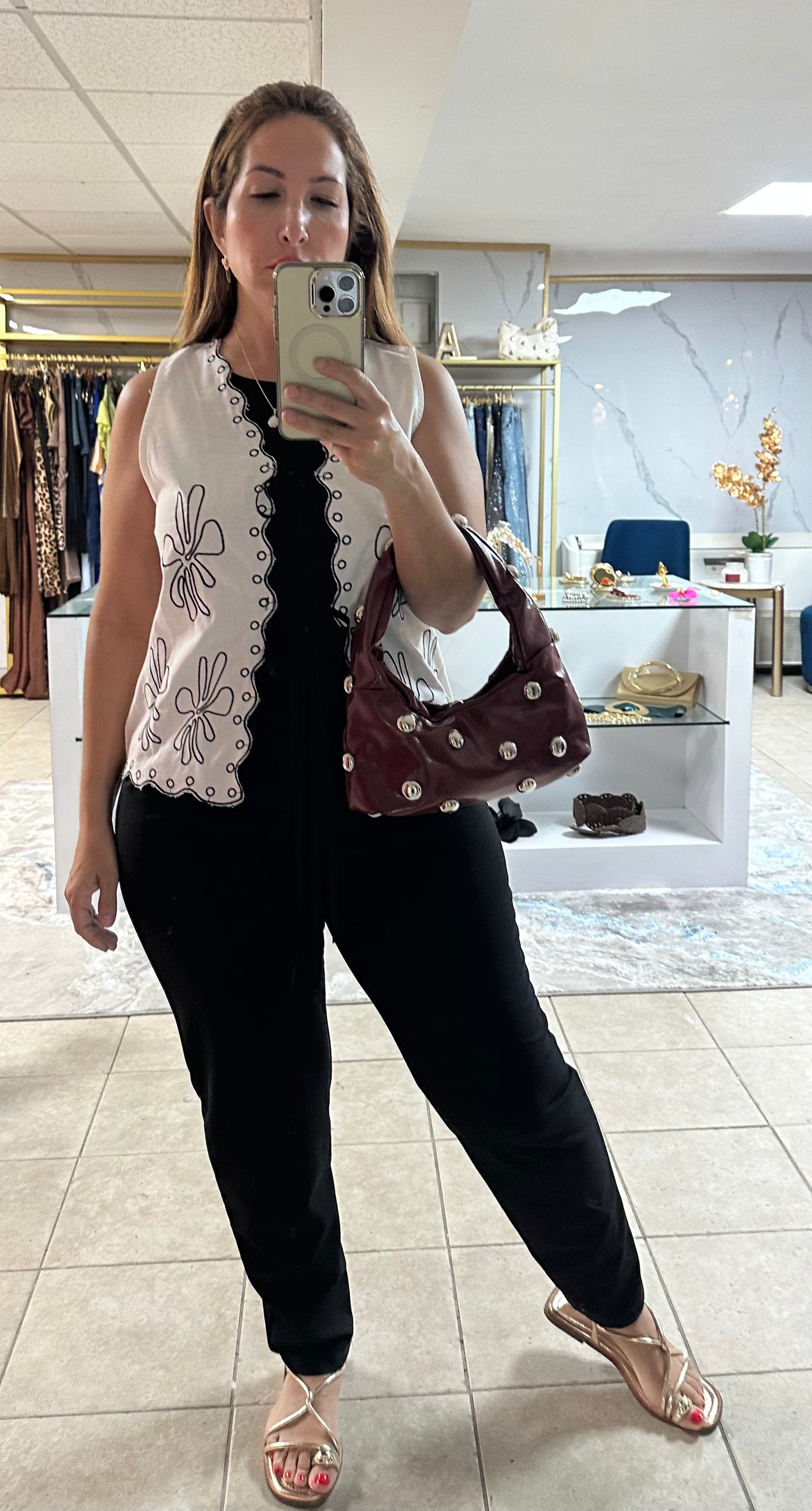 ✨ Chic Contrast Embroidered Sleeveless Top-Vest-Azure Boutique