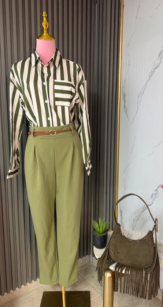 Olive Elegance Striped Blouse/Blouse/Azure Boutique