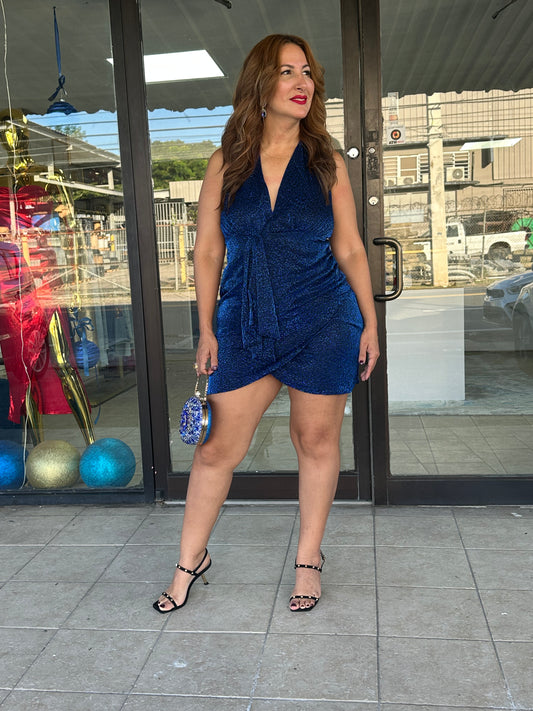 💙 Royal Shimmer Wrapped Mini Dress