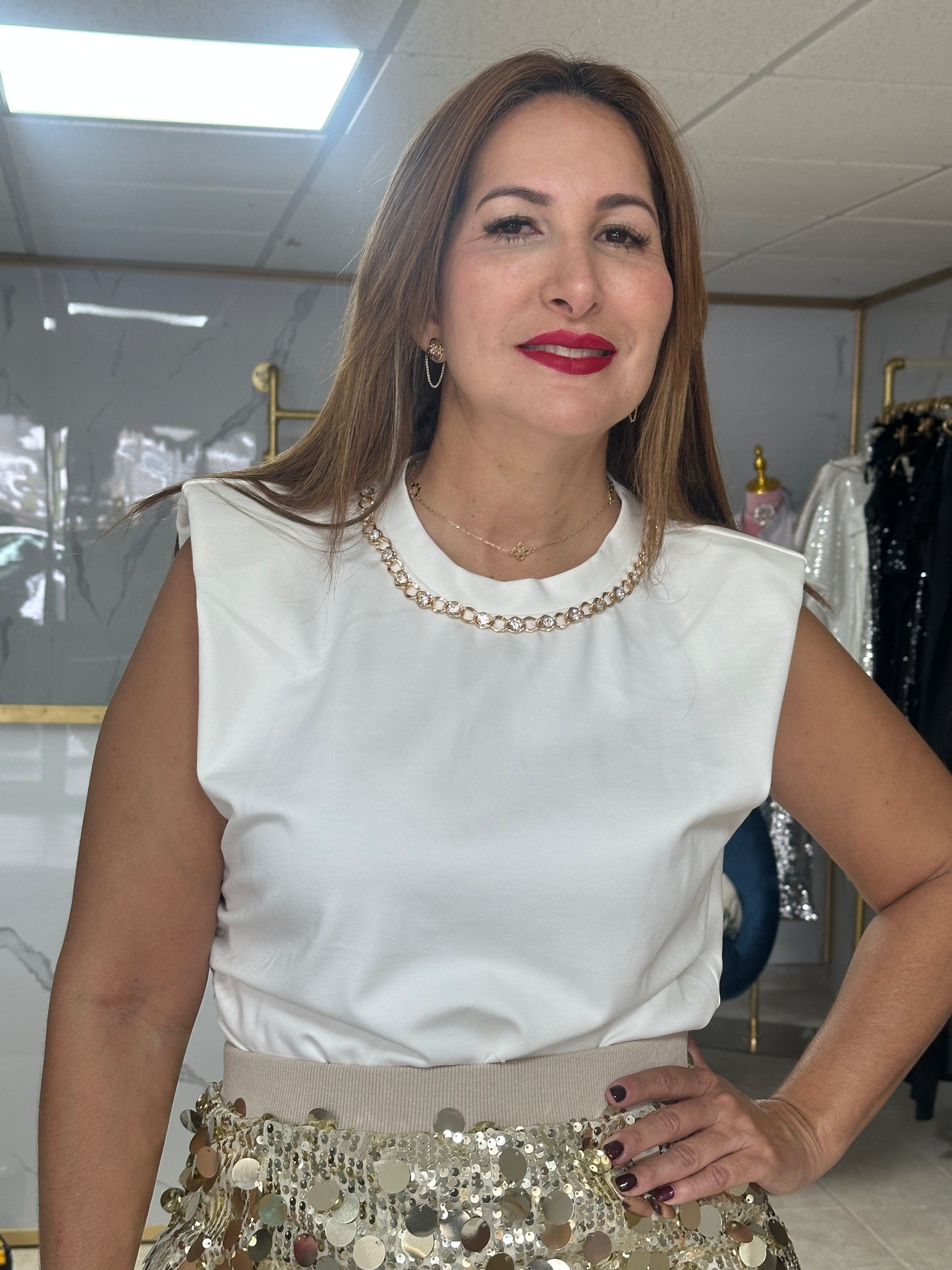 White with Gold Chain Top