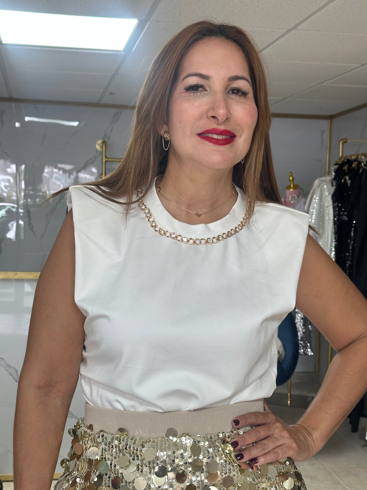 White with Gold Chain Top