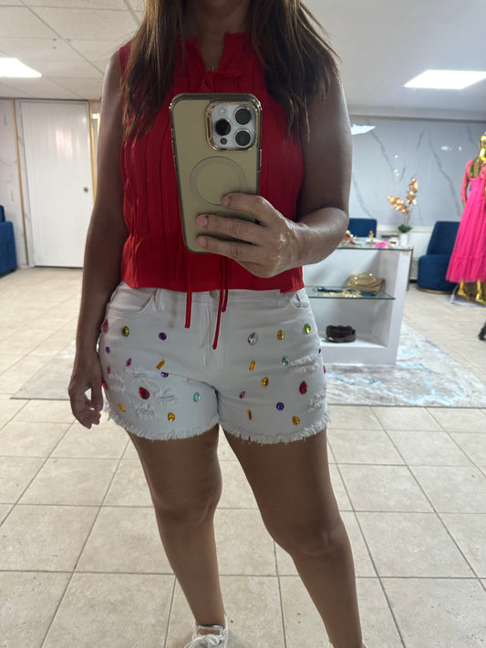 SHORTS WOMEN DENIM WHITE-Shorts-Azure Boutique