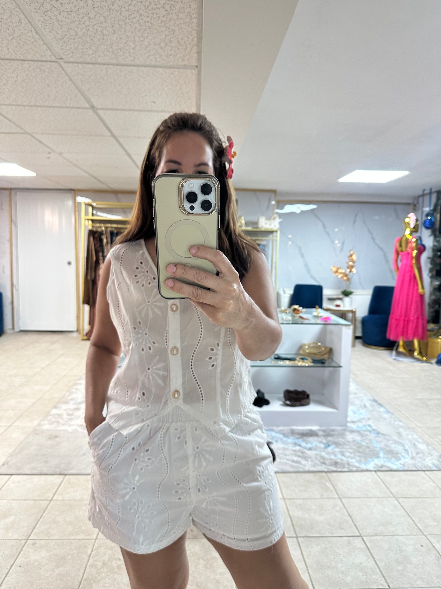 ✨ White Eyelet Elastic Waist -Shorts-Azure Boutique