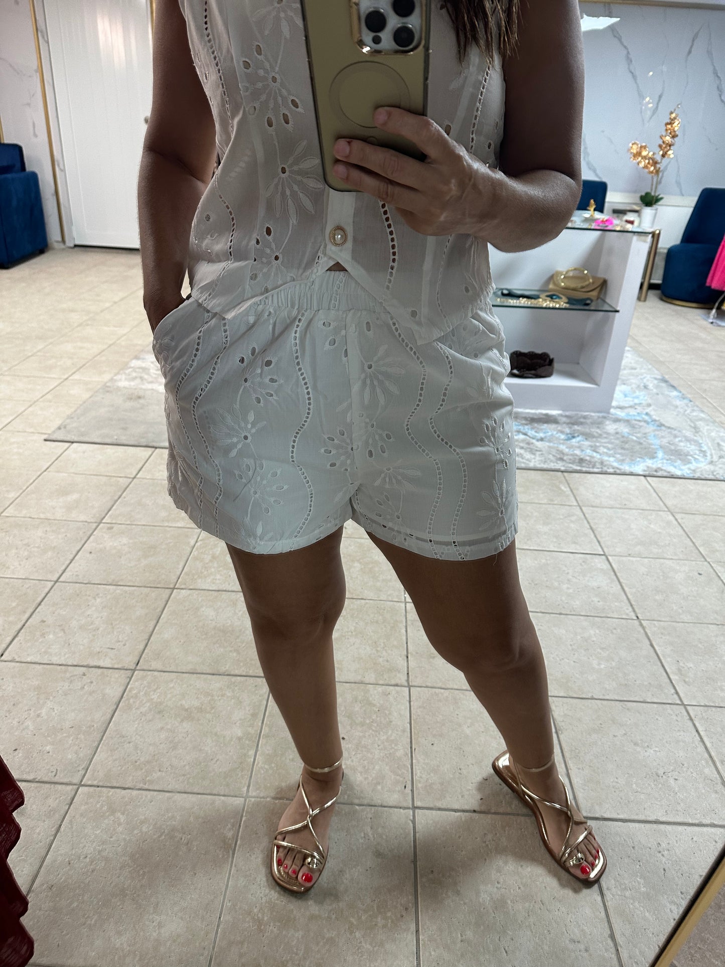 ✨ White Eyelet Elastic Waist -Shorts-Azure Boutique