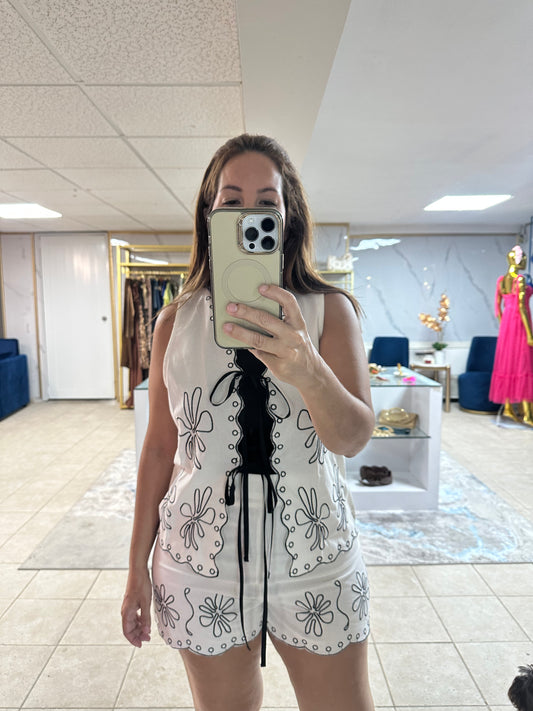 ✨ Chic Contrast Embroidered Sleeveless Top-Vest-Azure Boutique