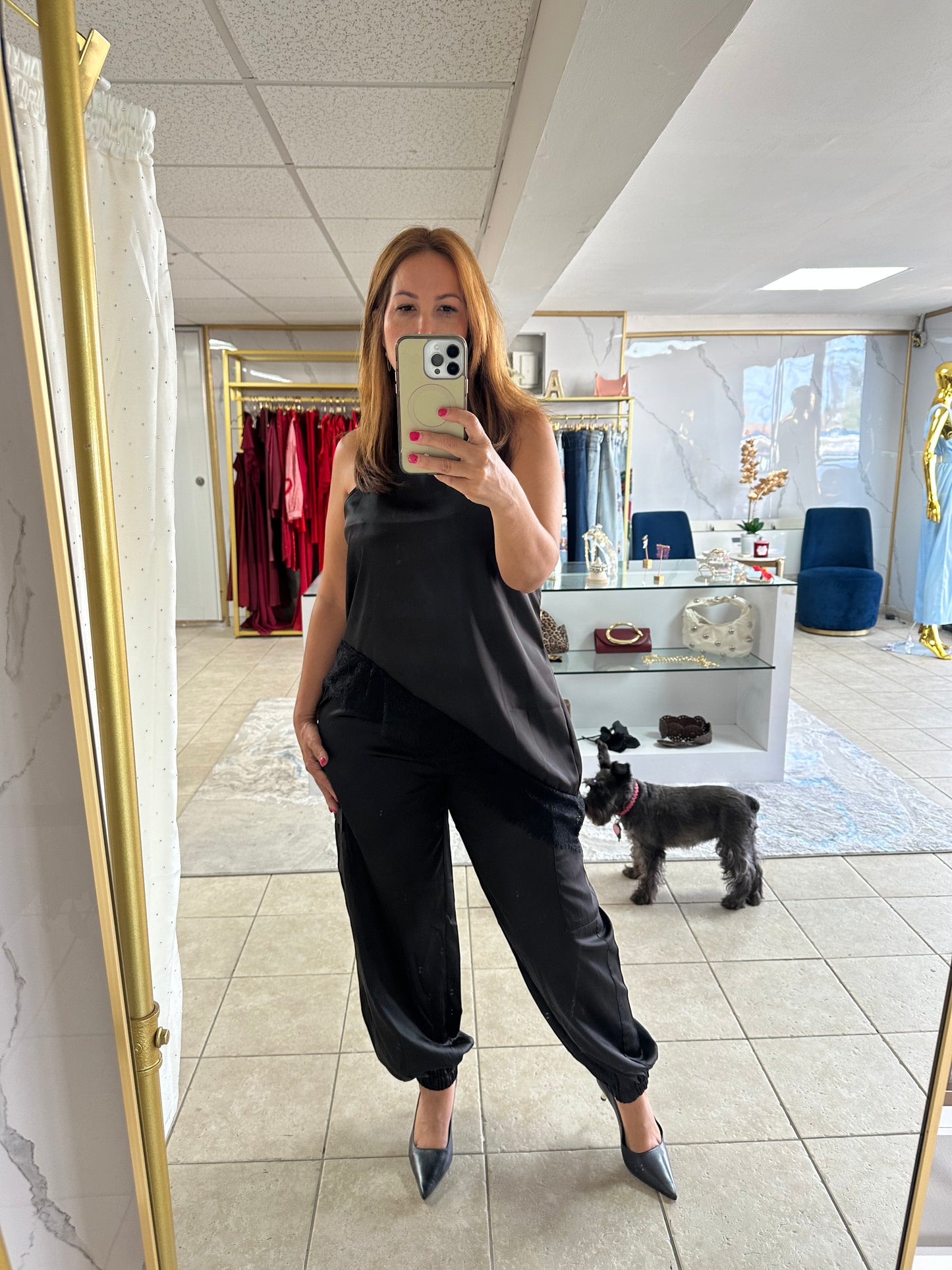 Midnight Elegance Satin Black Top-Top Azure Boutique