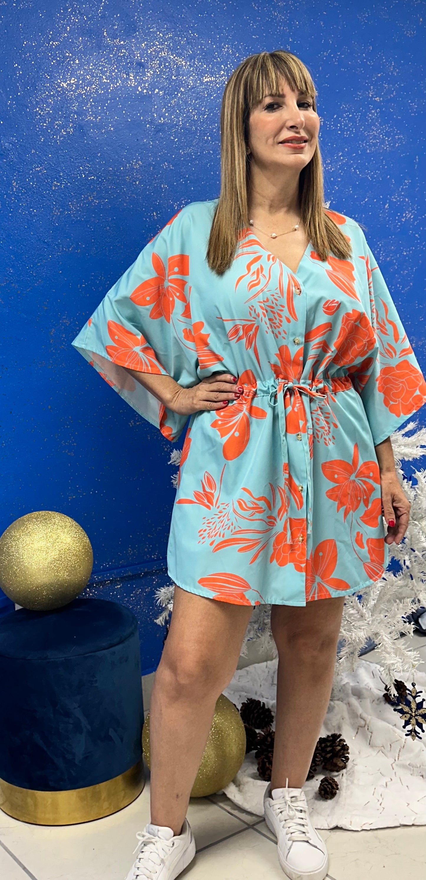 PRINTED SATIN FLARE SLEEVE DRESSES