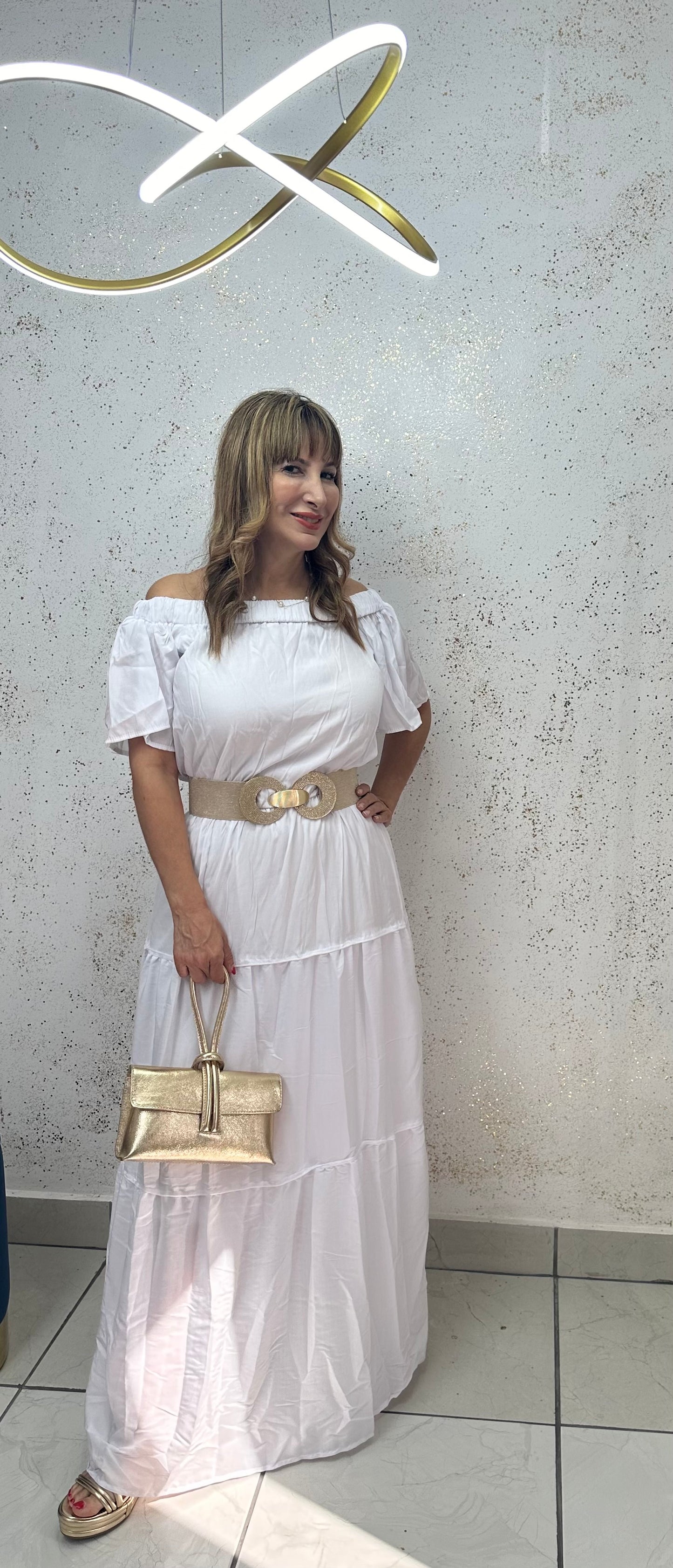 OFF SHOULDER WHITE LONG DRESS