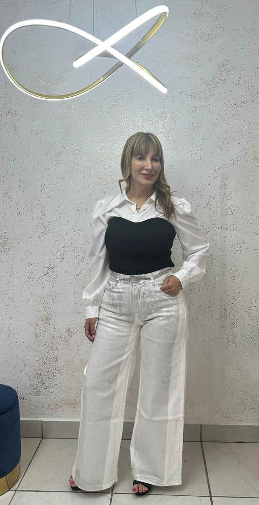 Jeans blanco y plateado