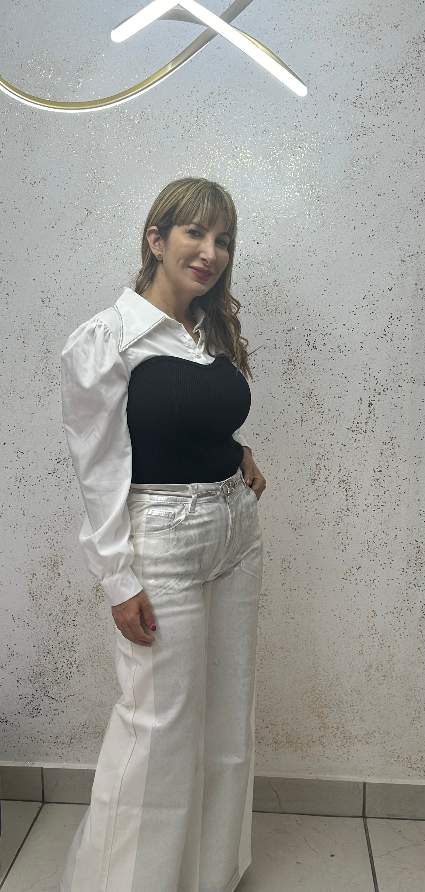 Jeans blanco y plateado