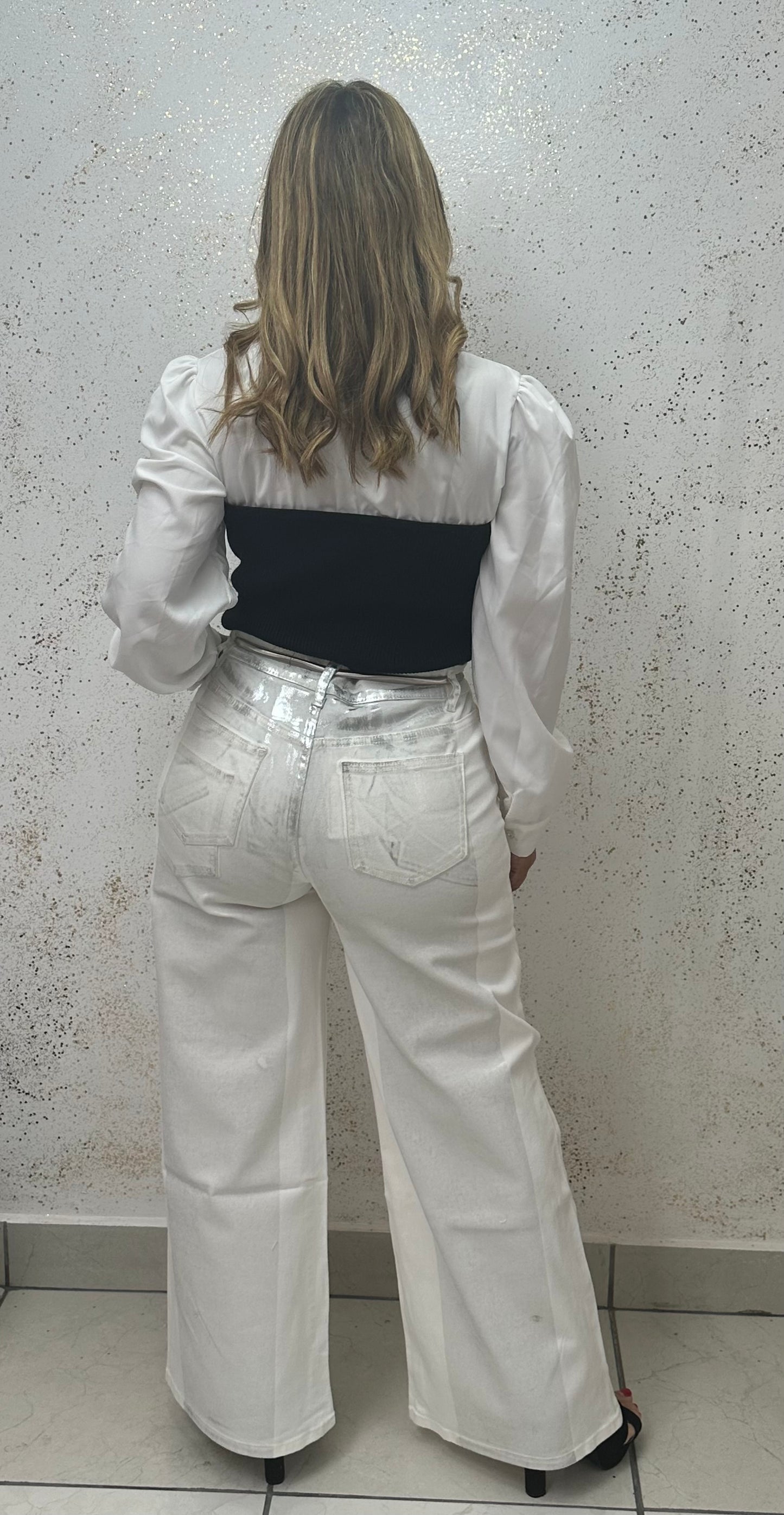 Jeans blanco y plateado