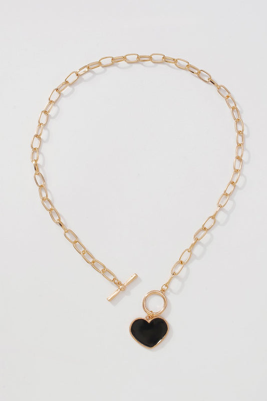 BLACK HEART PENDANT T CLASP CHAIN NECKLACE