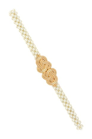 METAL TWISTED ROPE CHARM PEARL ELASTIC BELT 1" W