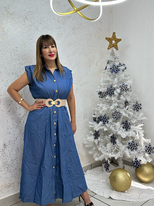 COLOR DENIM LONG DRESS