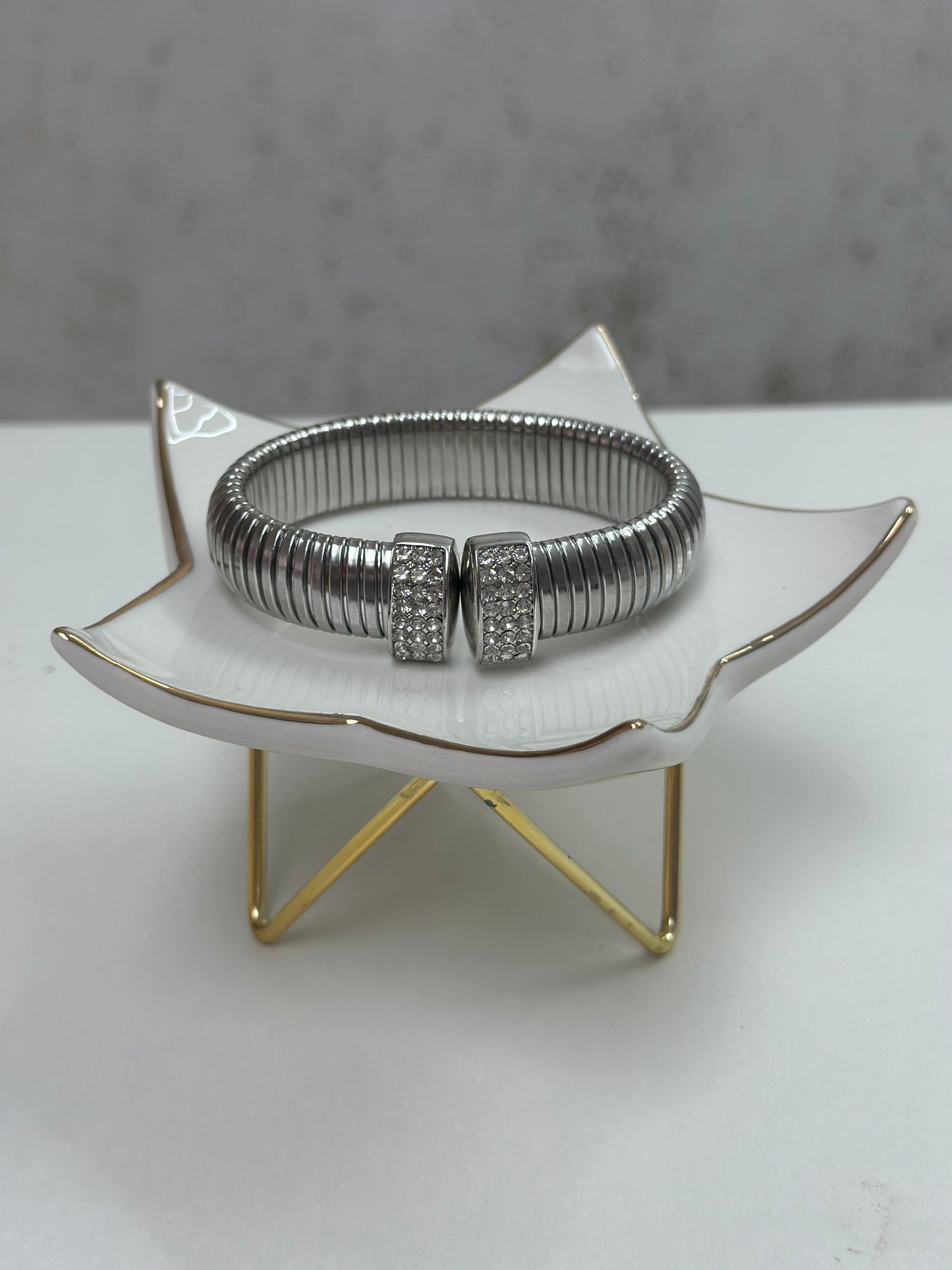 STAINLESS STELL RHINESTONE STATEMENT OPEN BANGLE