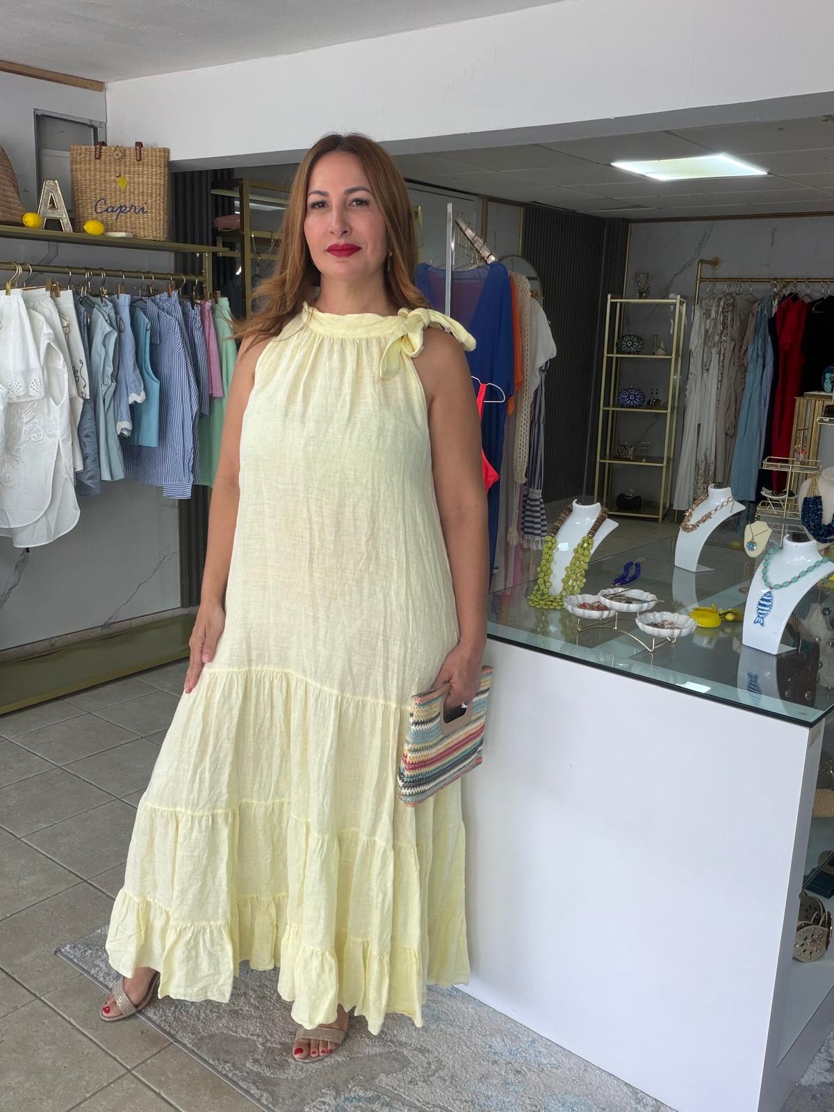 Vestido Maxi Amarillo en Lino