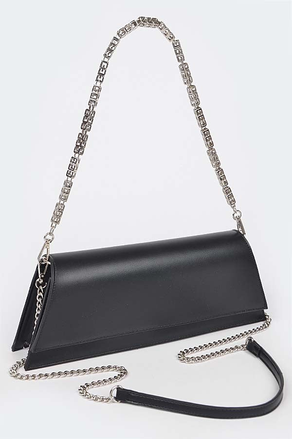 VEGAN LEATHER STONE CHAIN HANDLE SHOULDER BAG