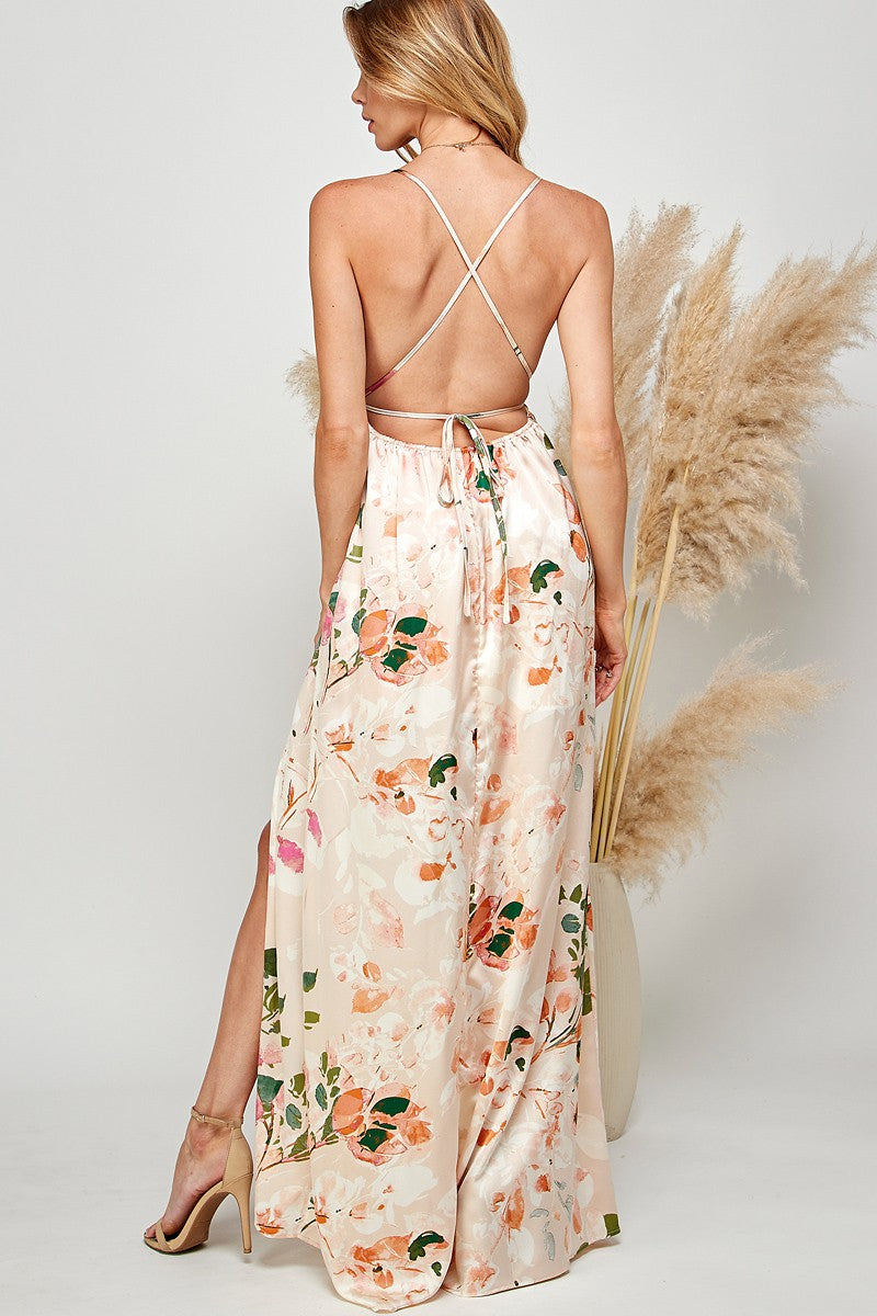 FLORAL PRINT HOLTER CAMI MAXI DRESS